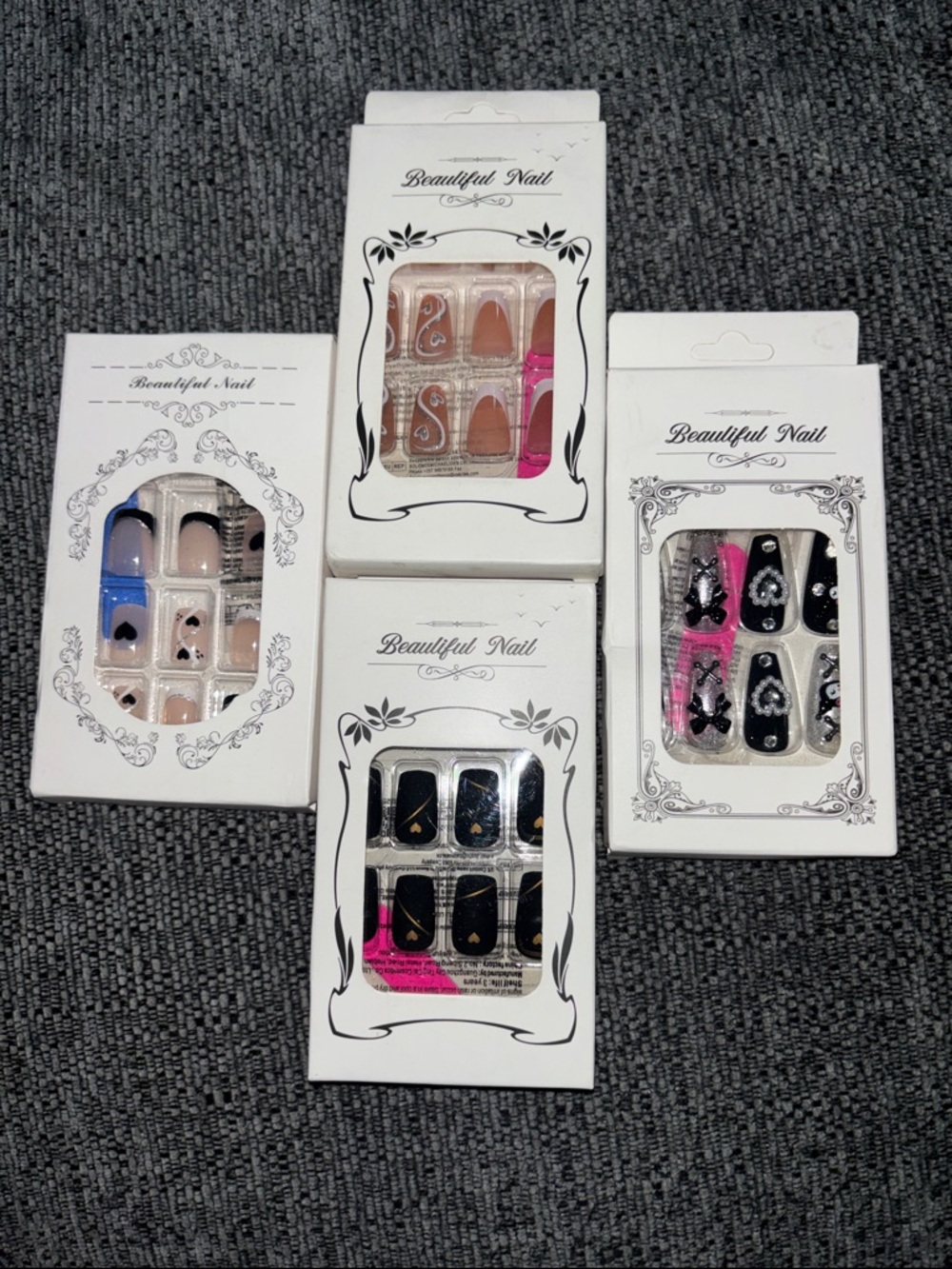 Assorted Press-On Nail Sets — Black, Pink, Nude, Blue- new